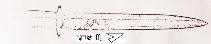 Smith family Mars dagger — Hebrew Adonai, Scorpio, Intelligence of Mars