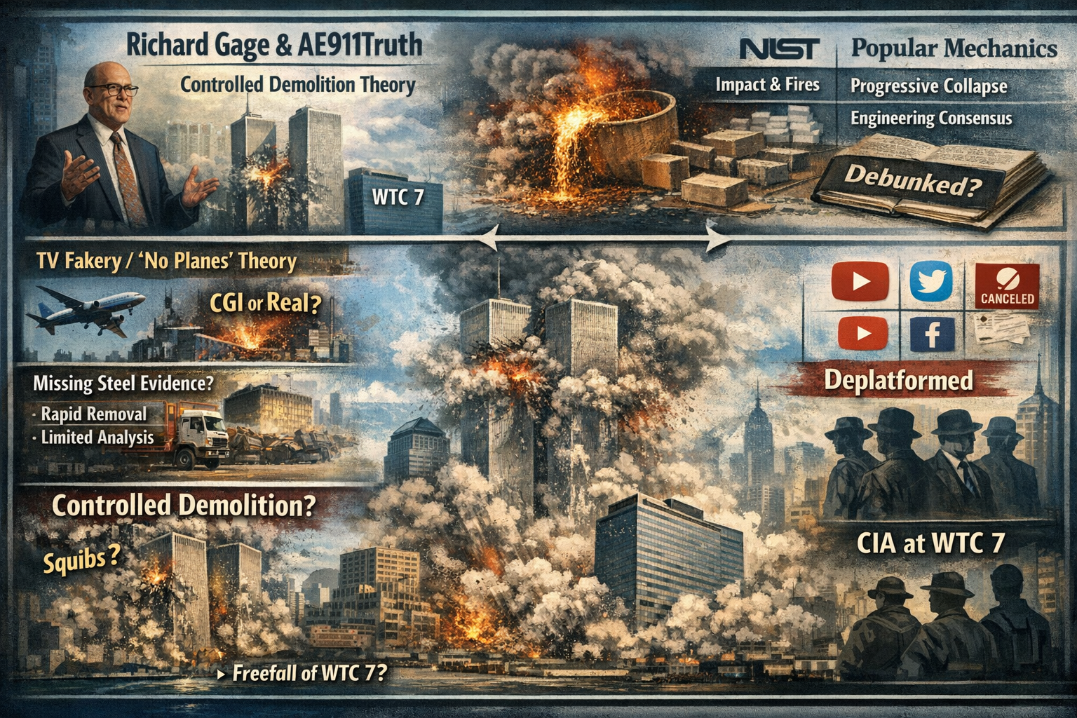 Richard Gage / AE911Truth — controlled demolition lane and DEW hangout read