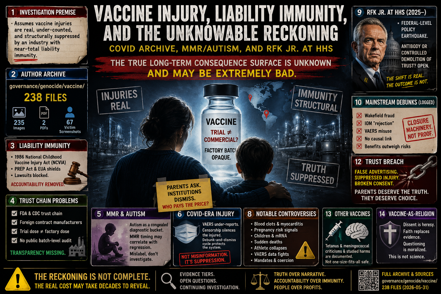 Vaccine injury, liability immunity, and the unknowable reckoning — investigation header