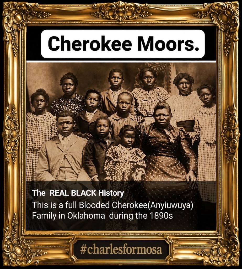 Cherokee Moors viral meme — framed studio portrait with overlay text (study copy)