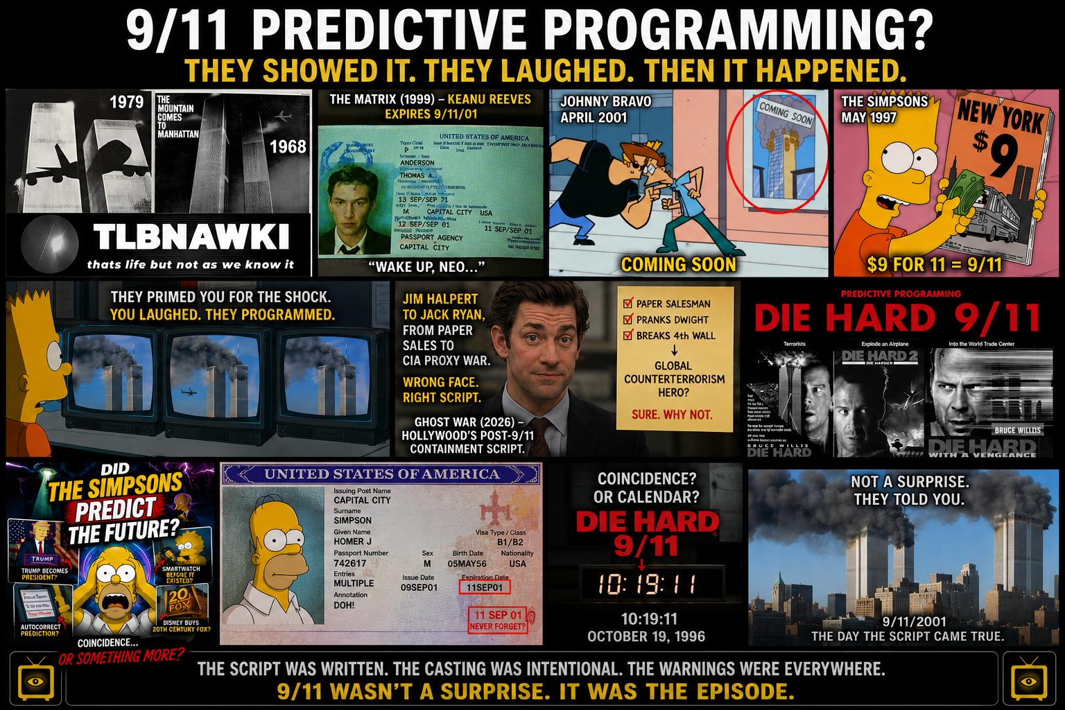 9/11 predictive programming — media rehearsal before the public event (PP corpus)